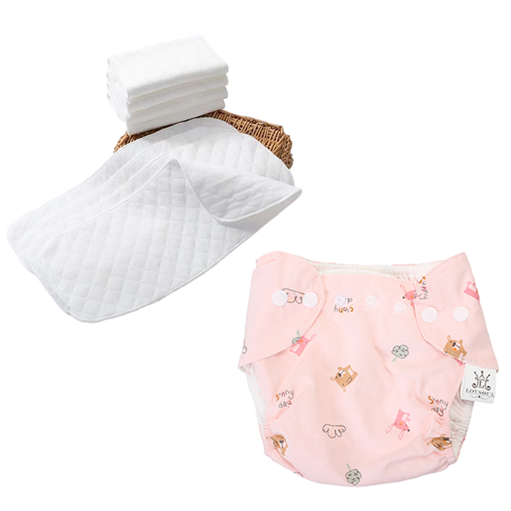 L Lovsoul Baby Diaper Changing Cloths,3 Pack Adjustable Washable Reusable Baby Cloth Diapers with 10 Inserts.(One Size)