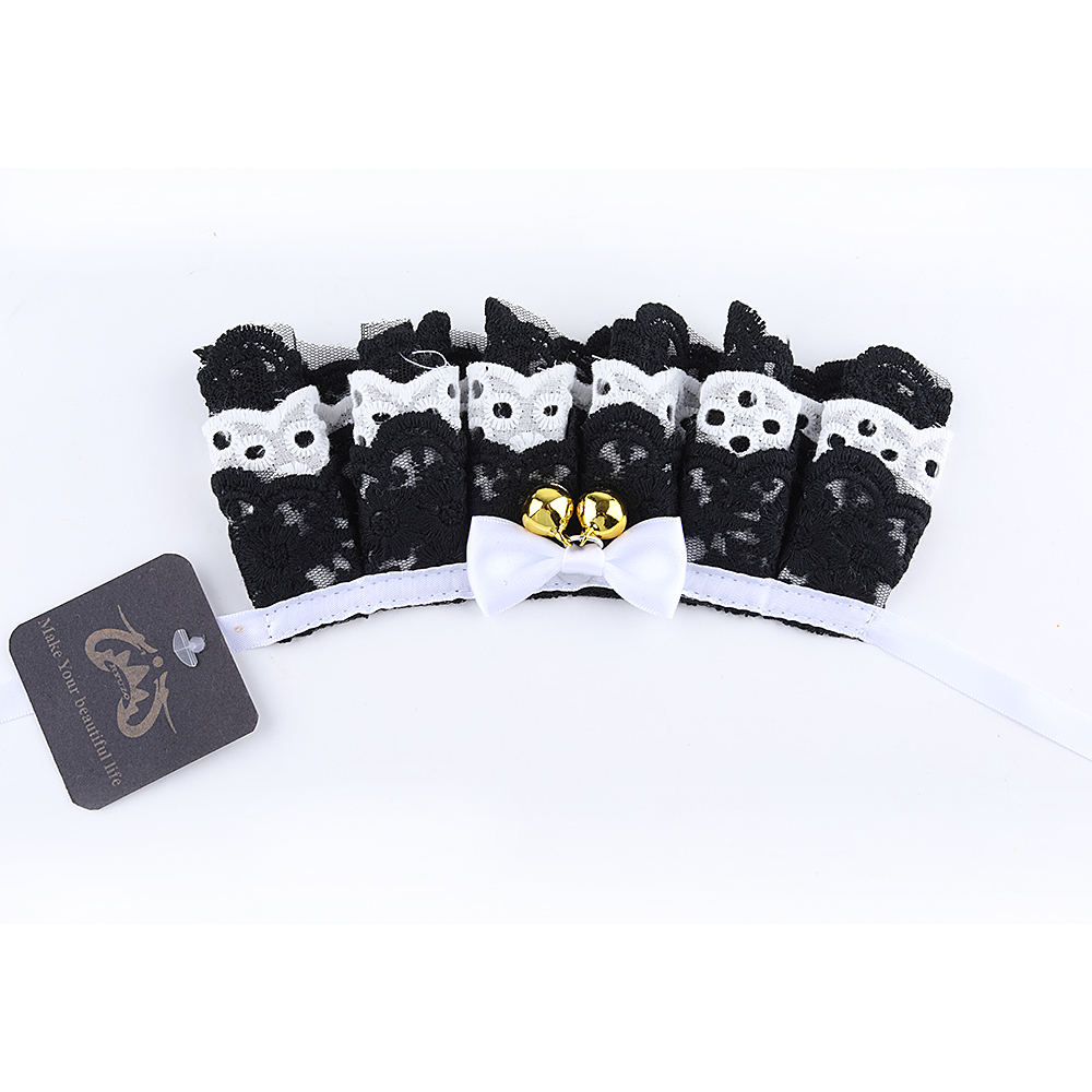 Ryuzo collars for cats,Cat Collar Lace Decorative Cute Cotton Creative Metal Puppy Bib Collar with Bell Detachable Indoor Fun Novelty Bow