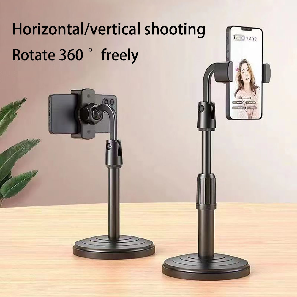 PKQP Mobile Phone Stand with Round Base,Height Angle Adjustable Desktop Phone Holder for Every Smartphone,Recording, Video Online Conferences ﻿