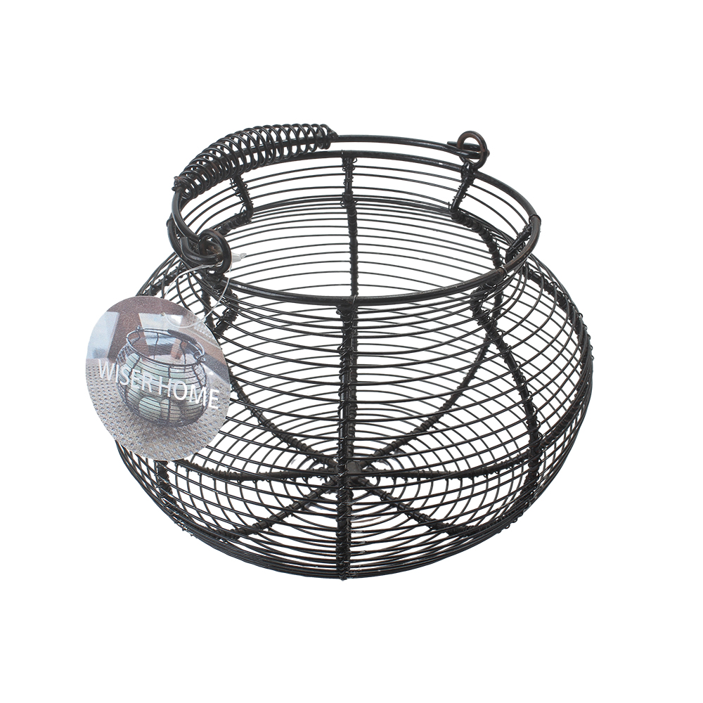 WISER HOME Household basket, Round Wire Basket,hand-held basket for Gathering Fresh Eggs, Fruits, and Vegetables