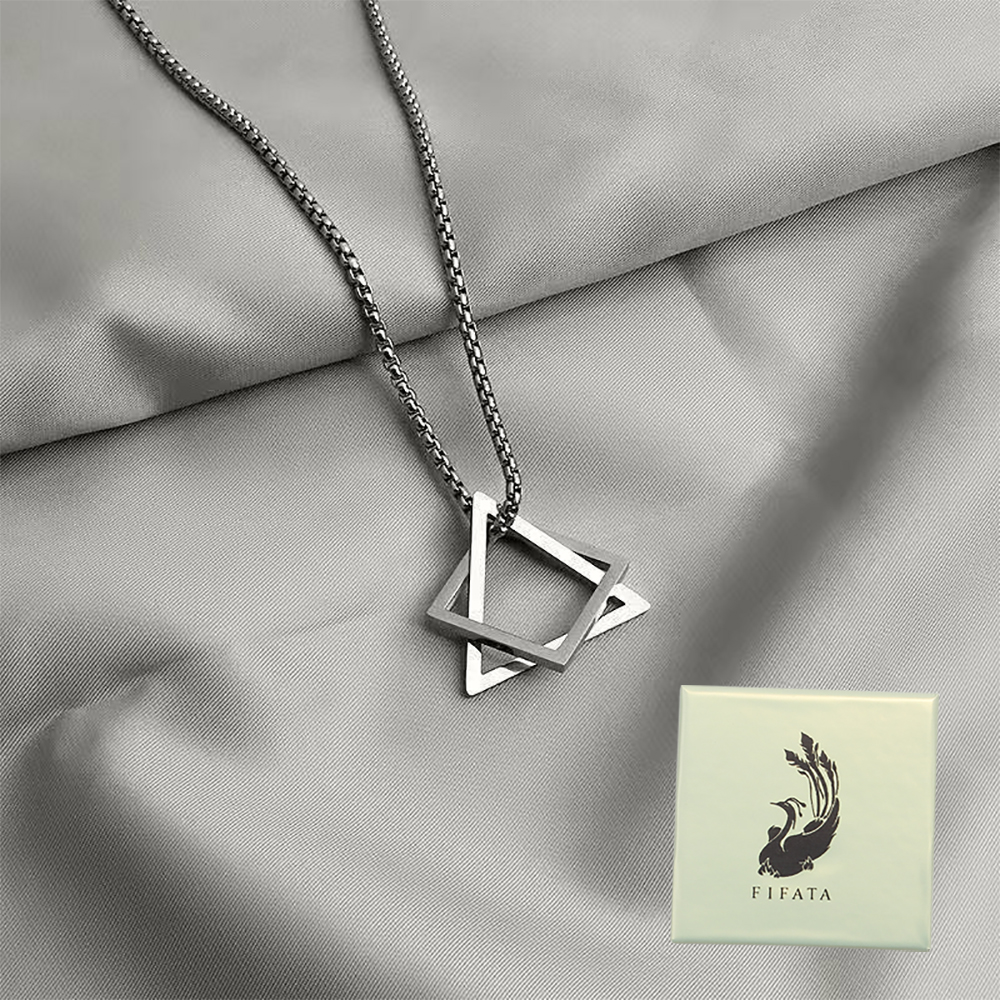 FIFATA Stainless Steel Two-in-One Geometric Square Necklace,Fashion Accessory Necklace, Not Easy to Fade,Waterproof and Durable