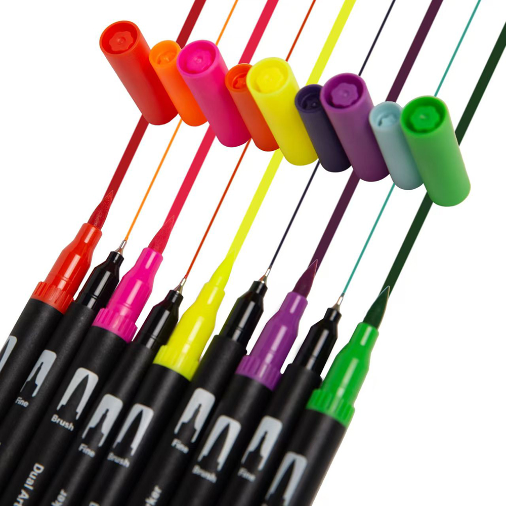 Tomaxis Drawing Pen Black Rod Double Headed Mark Pen Soft Head 24 Color Watercolor Pen Hook Pen Art Supplies