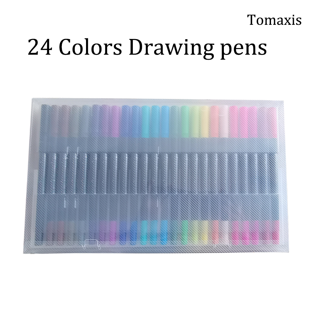 Tomaxis Drawing Pen Black Rod Double Headed Mark Pen Soft Head 24 Color Watercolor Pen Hook Pen Art Supplies