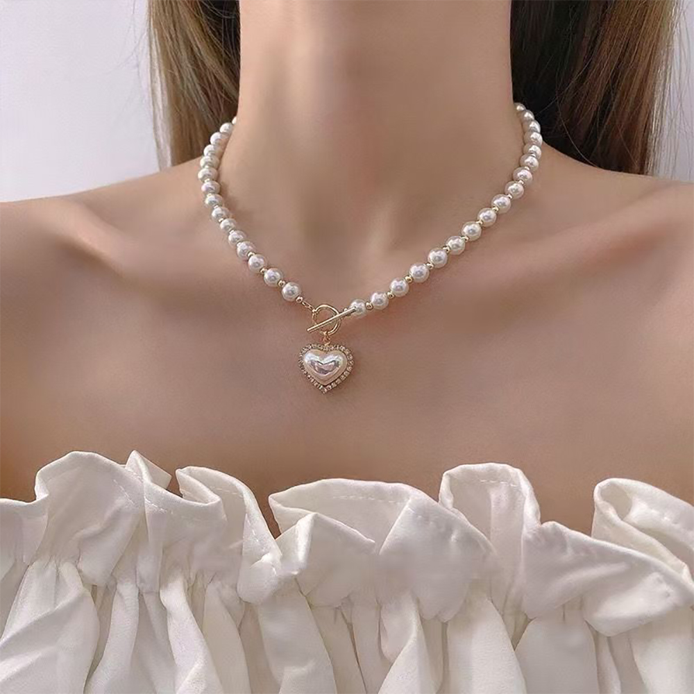 MYHAO Women's Pearl Necklaces,Heart Pendant Necklace, Crystal Rhinestone Trim Necklace For Women's Jewelry Gifts