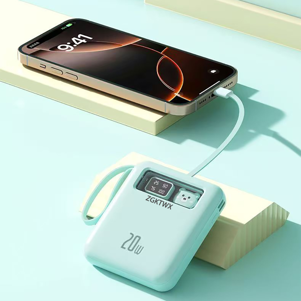 ZGKTWX Portable Power Chargers with Built-in Cable,20000mAh Mini Compact Fast Charging Power Bank for iPhone,Tablet,Samsung,Huawei