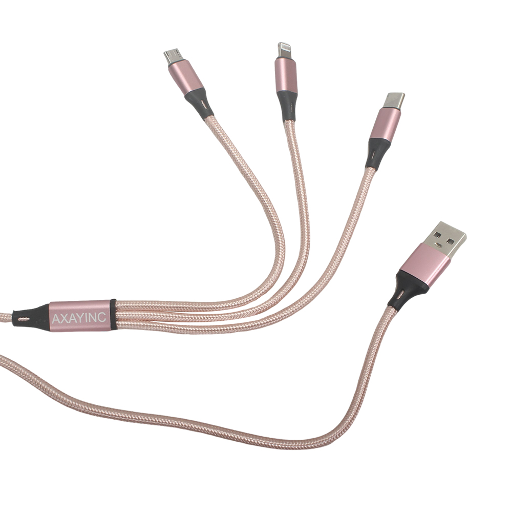 AXAYINC USB cables for cellphones Three in one data cable with Apple/Android/Type-C interface, compatible with multiple devices, braided cable, tear resistant