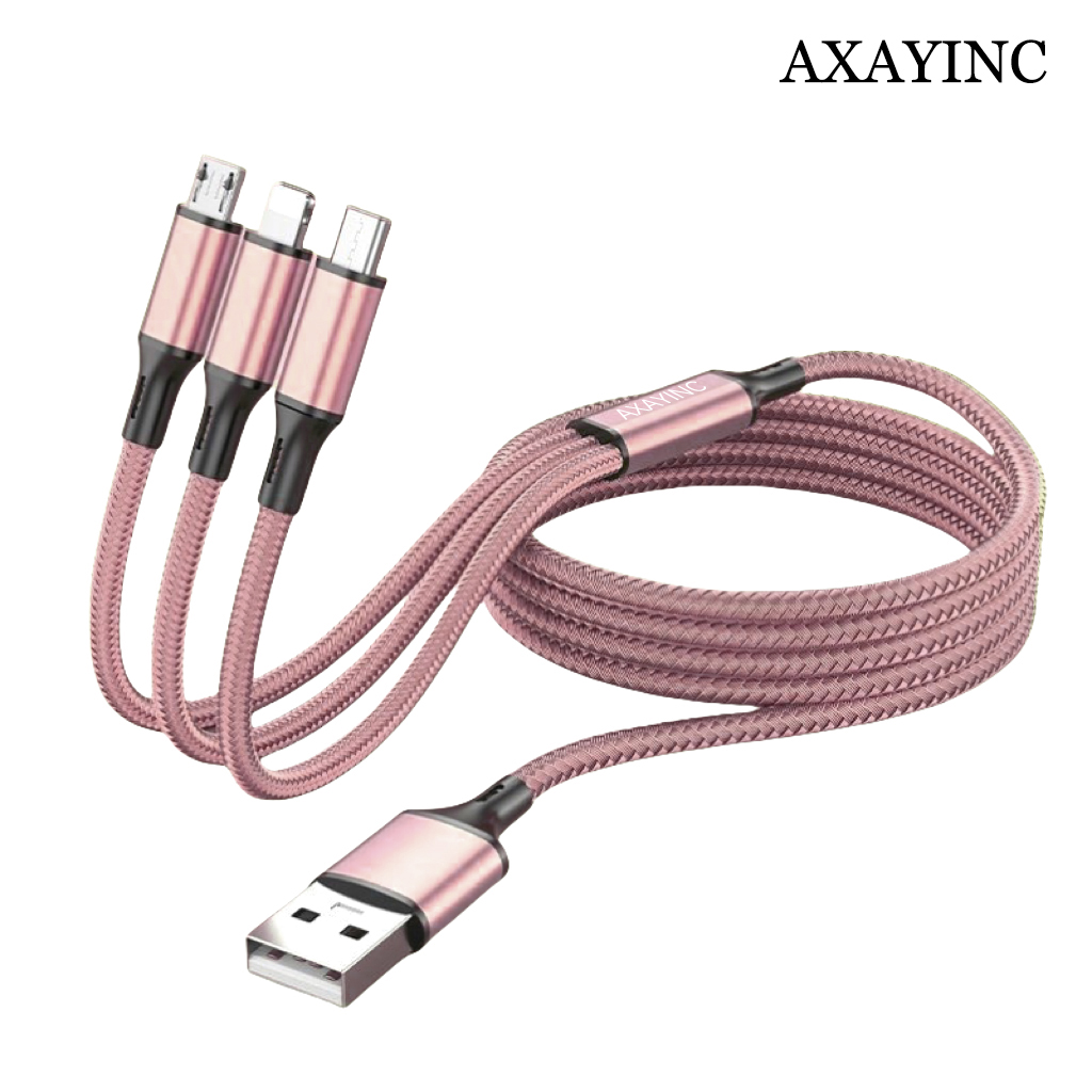 AXAYINC USB cables for cellphones Three in one data cable with Apple/Android/Type-C interface, compatible with multiple devices, braided cable, tear resistant
