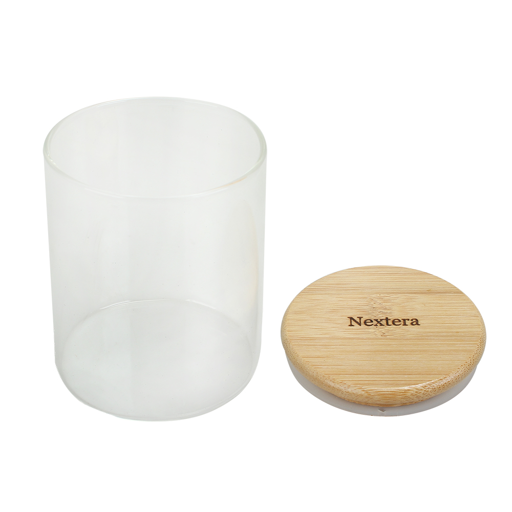 Nextera 200ml Containers for household or kitchen use Transparent glass material with bamboo sealing cover