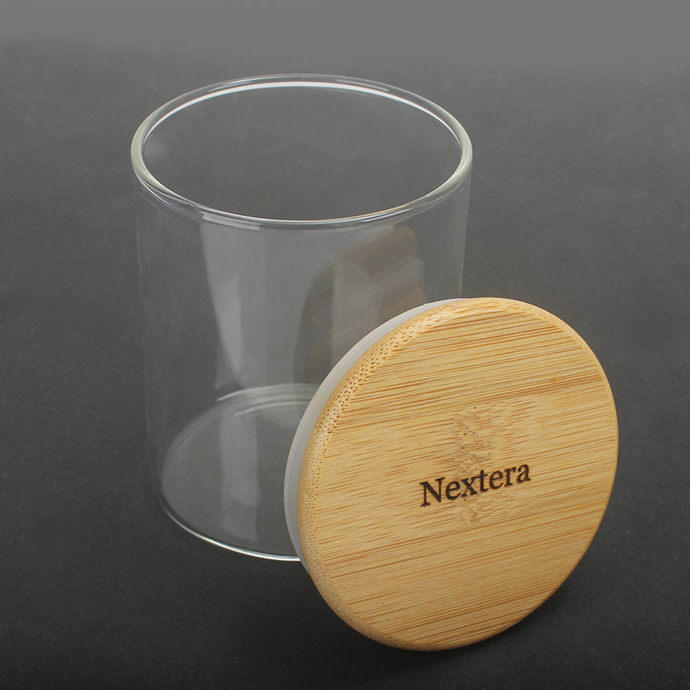 Nextera 200ml Containers for household or kitchen use Transparent glass material with bamboo sealing cover