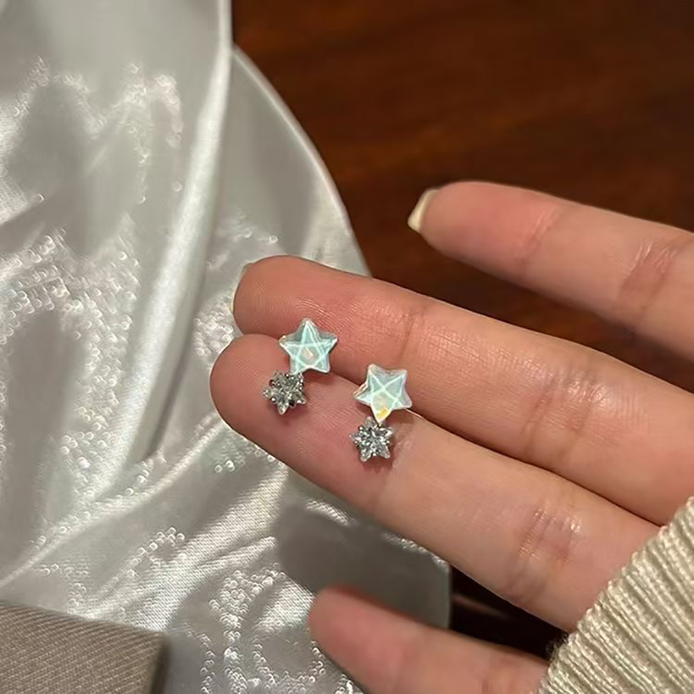 KIOGIU Earrings Blue star sparkling zircon earrings S925 silver needle anti allergic temperament earrings