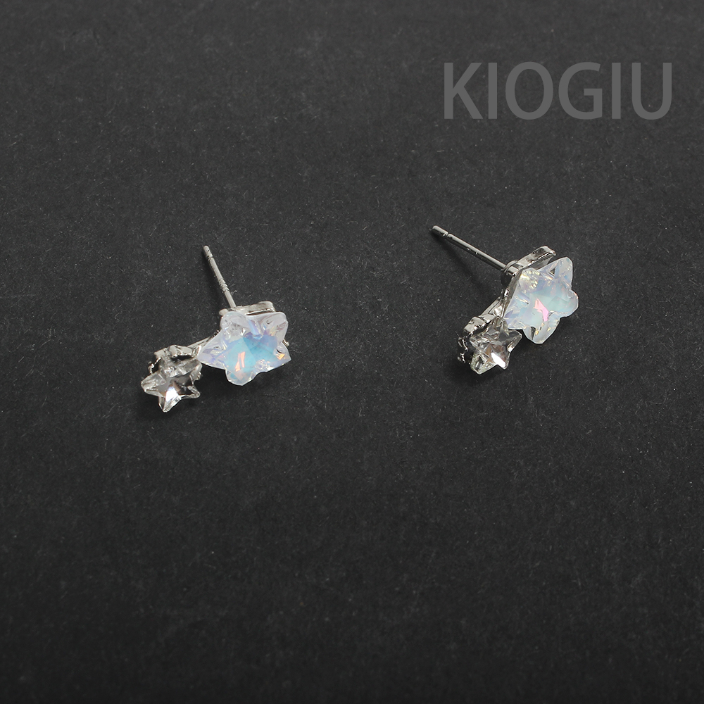 KIOGIU Earrings Blue star sparkling zircon earrings S925 silver needle anti allergic temperament earrings