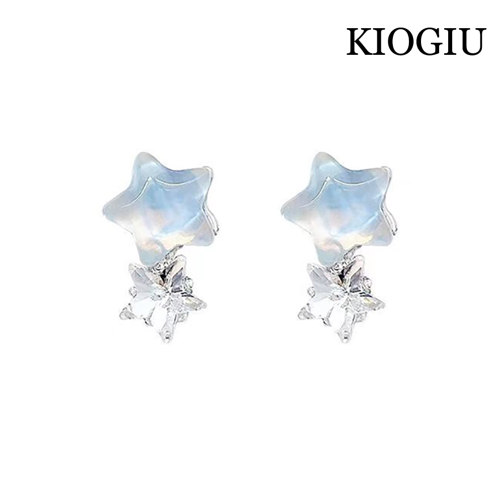 KIOGIU Earrings Blue star sparkling zircon earrings S925 silver needle anti allergic temperament earrings