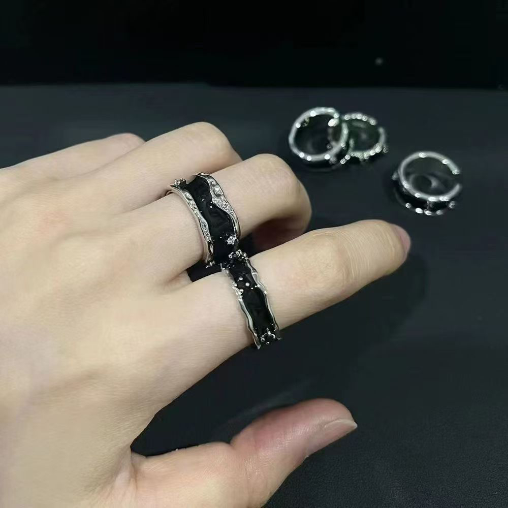 KIOGIU Rings [jewelry] Black Drip Glue Male and Female Couple's Pair Ring Open Ring Does Not Fade