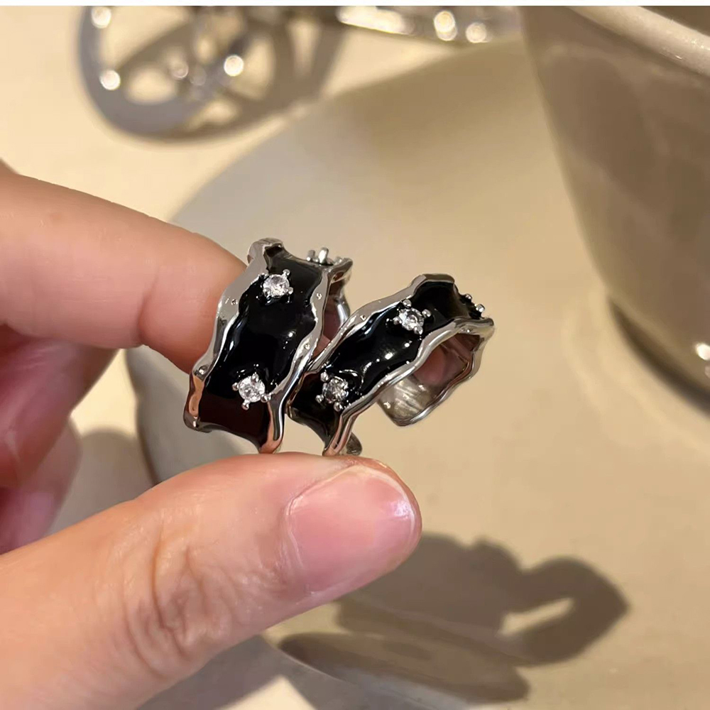 KIOGIU Rings [jewelry] Black Drip Glue Male and Female Couple's Pair Ring Open Ring Does Not Fade