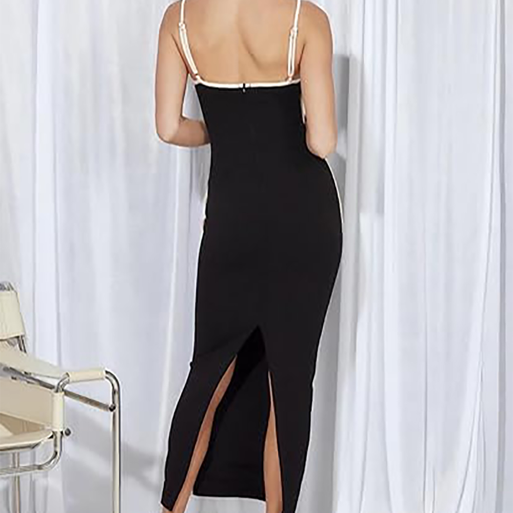 MWUgymwear Dresses Black camisole spicy girl slim fit waist skirt summer back slit skirt
