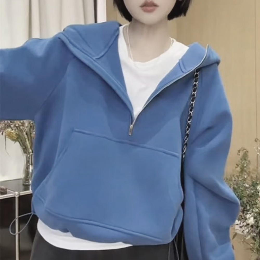 MWUgymwear Hoodies Women's hoodie with half zipper and pockets, slimming top for spring and autumn styles