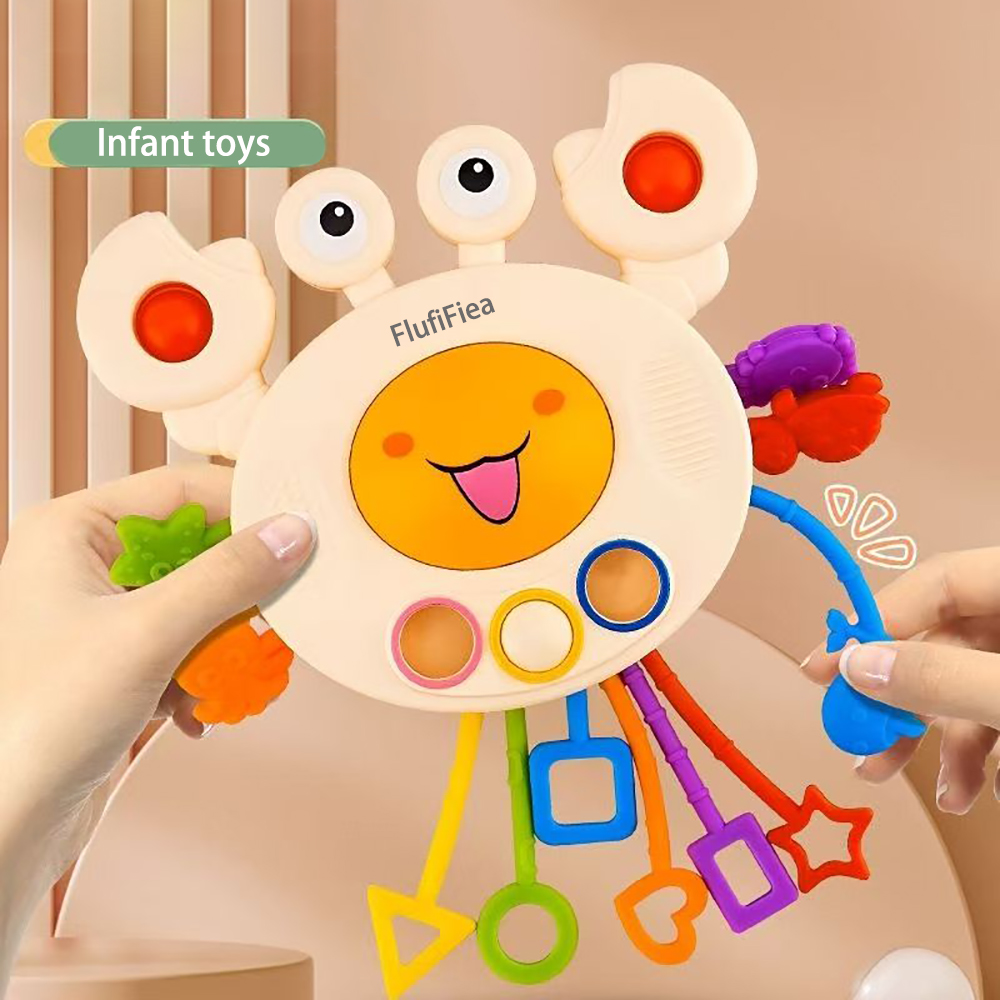 FlufiFiea Infant Baby exercises fingers, early education crab, Lala music, fine grasping children's toys