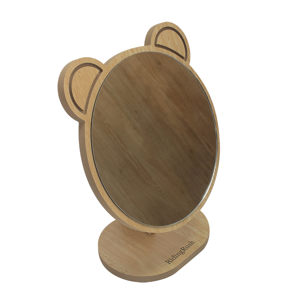 RidingRush Personal compact mirrors Wooden desktop makeup mirror for household bedroom, high-definition single-sided mirror