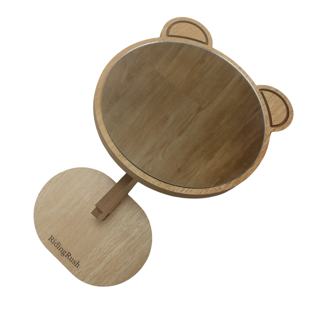 RidingRush Personal compact mirrors Wooden desktop makeup mirror for household bedroom, high-definition single-sided mirror