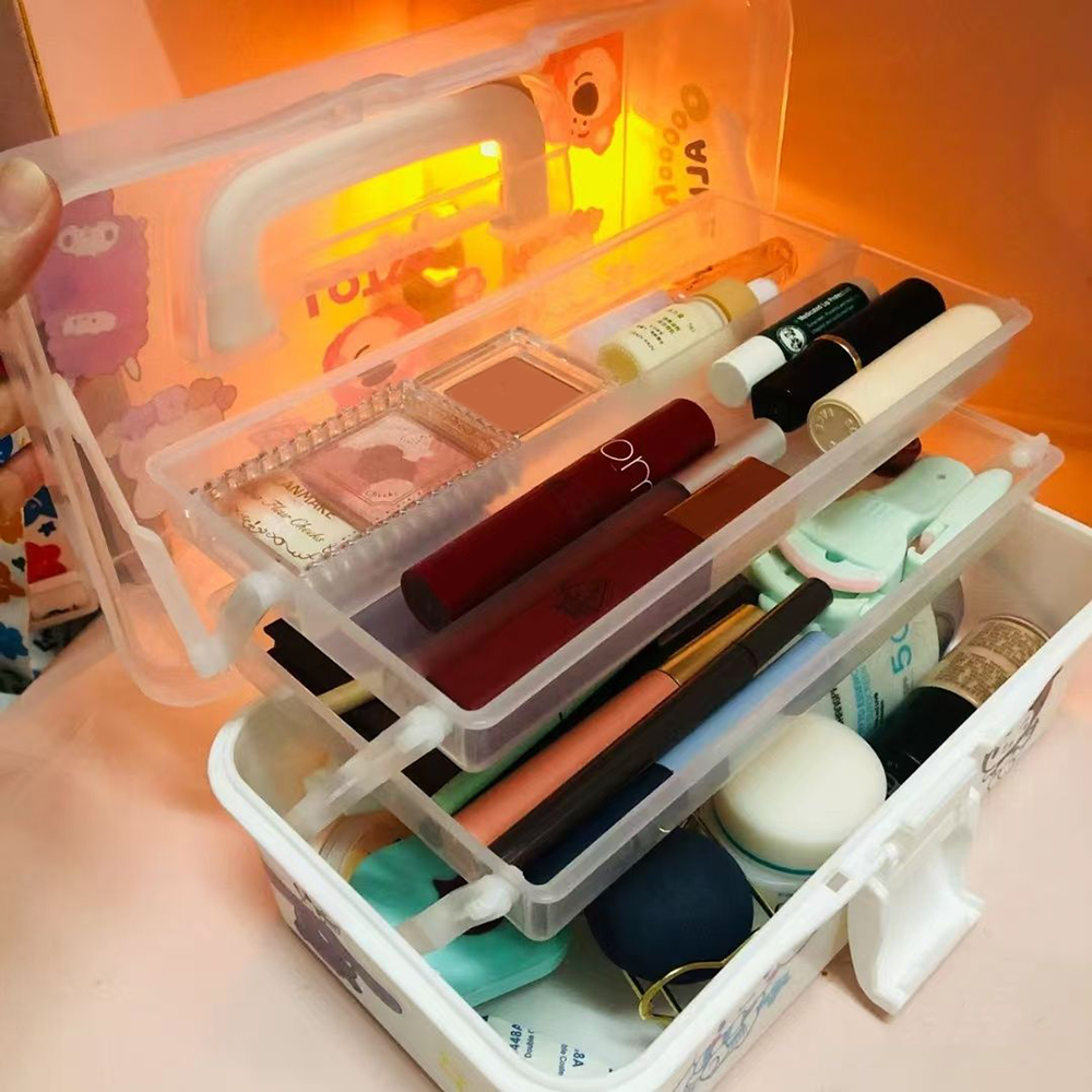 Topbooc Fitted vanity cases Cosmetics storage box with three layers of foldable and convenient desktop skincare product box