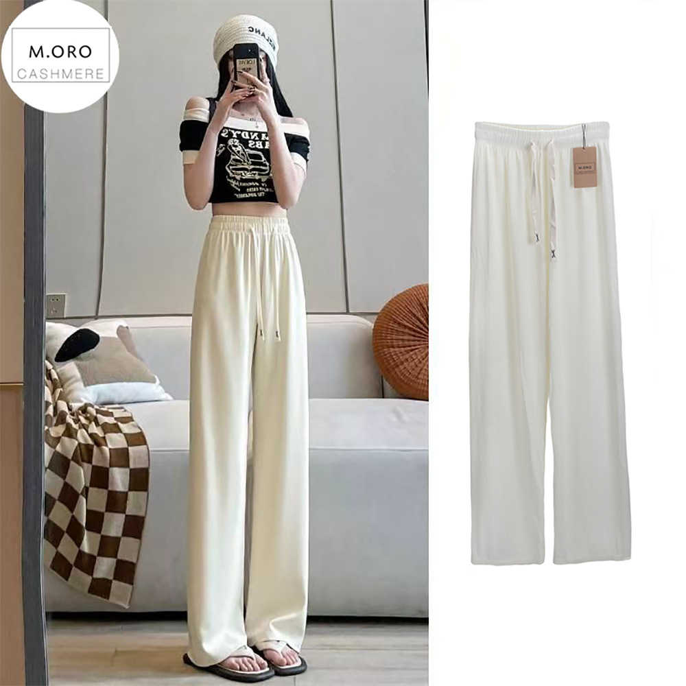 M. ORO CASHMERE Trousers Casual women's white loose high waisted pants straight leg style looks slim