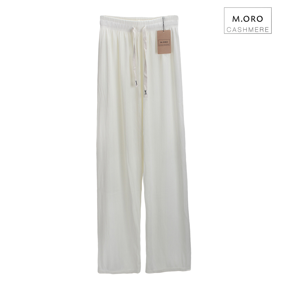 M. ORO CASHMERE Trousers Casual women's white loose high waisted pants straight leg style looks slim