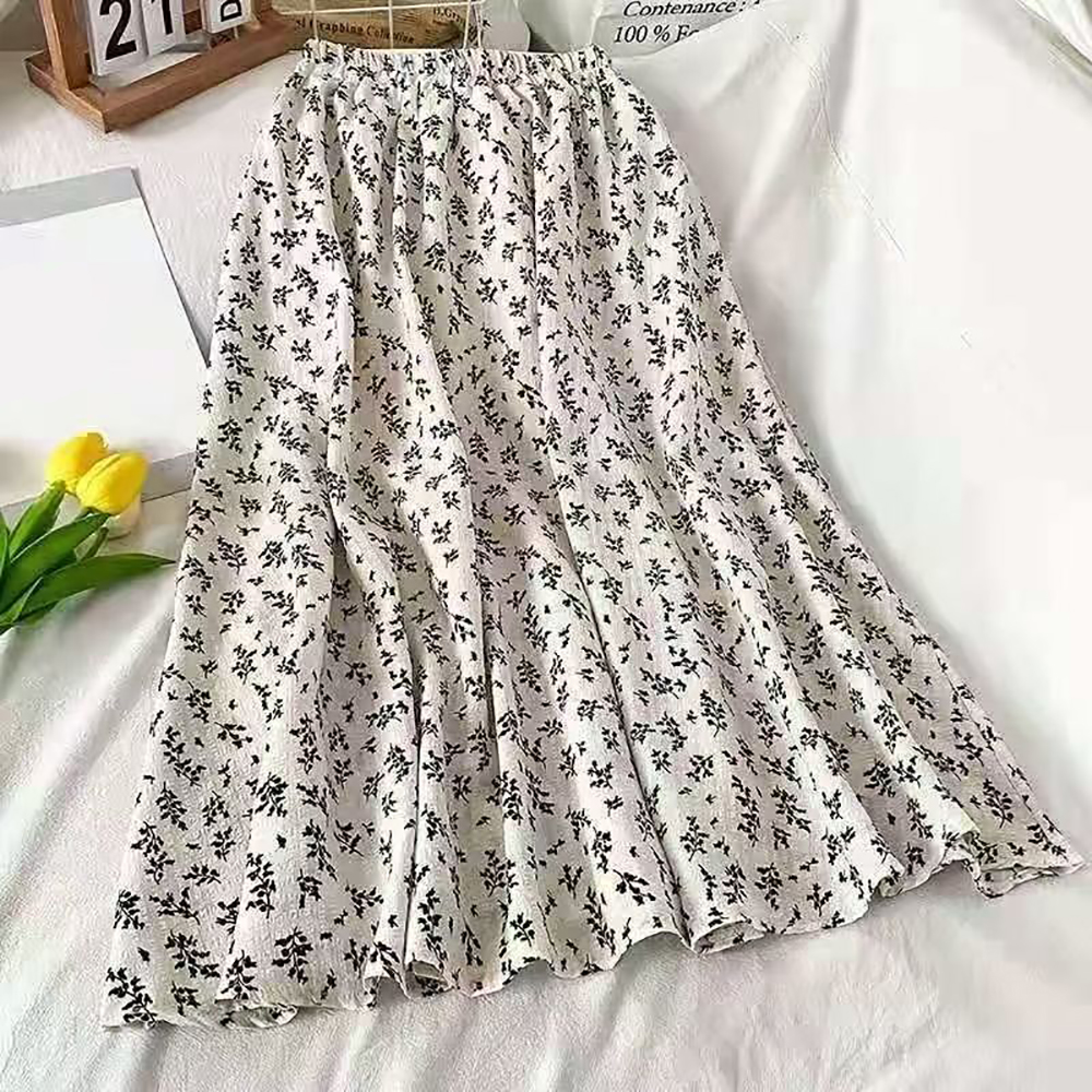 M. ORO CASHMERE Floral midi skirt high waist mid length versatile A-line silhouette