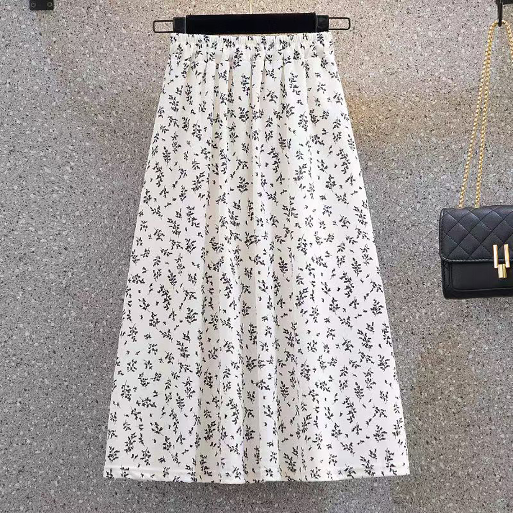 M. ORO CASHMERE Floral midi skirt high waist mid length versatile A-line silhouette