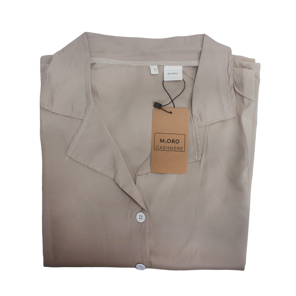 M. ORO CASHMERE Business wear,namely namely Women's short sleeved lapel solid color top for summer