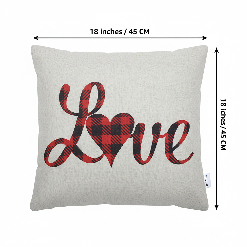 Ymcafz Soft Cotton Linen Love Pillowcase - Festive Red Heart Design for Sofa, Couch, Bed, Indoor Outdoor Holiday Decor - 18x18 Inch Set of 2