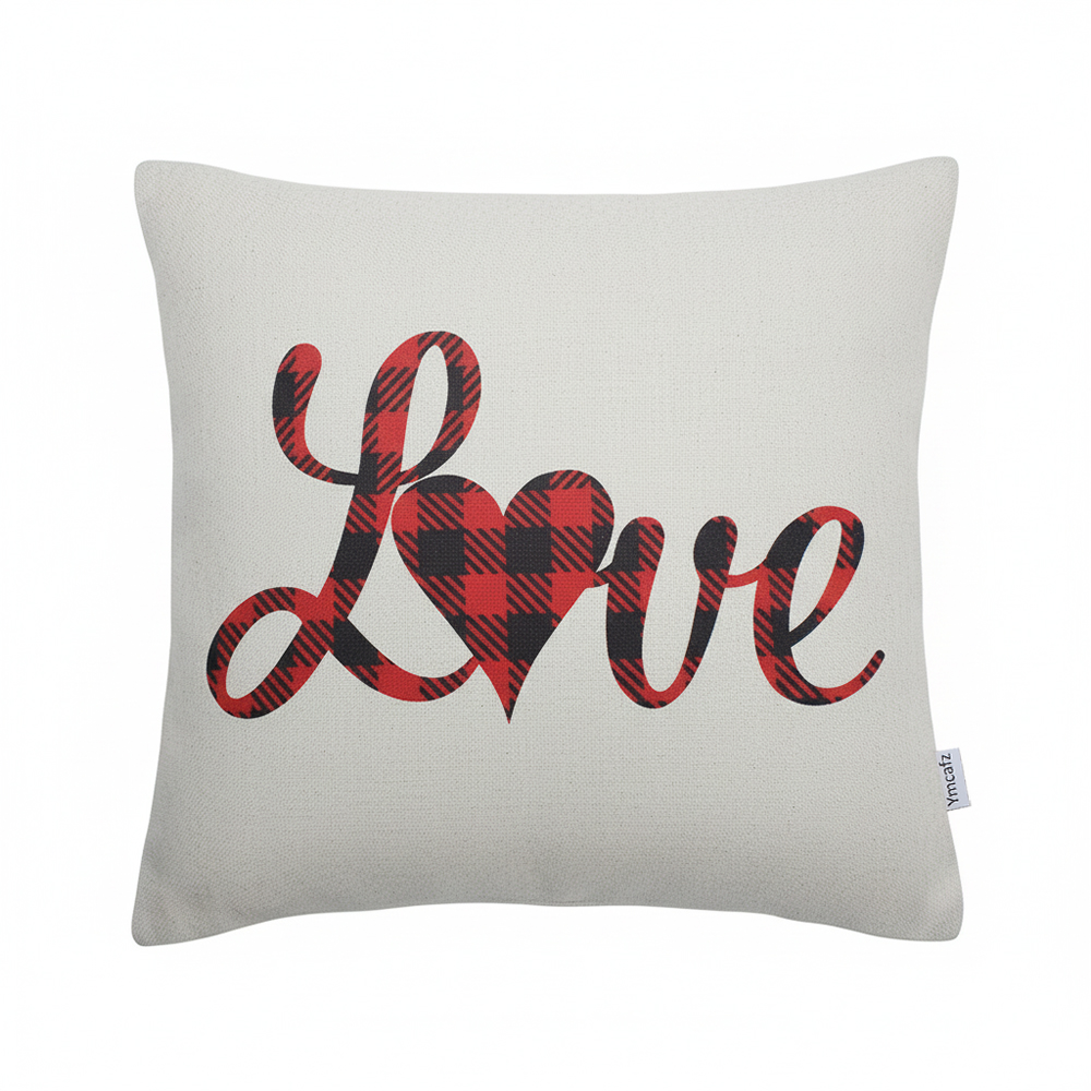 Ymcafz Romantic Red Plaid Love Pillowcases - Soft Linen Blend Cushion Covers for Couple's Bedroom, Living Room & Holiday Decor - 18x18 Inch