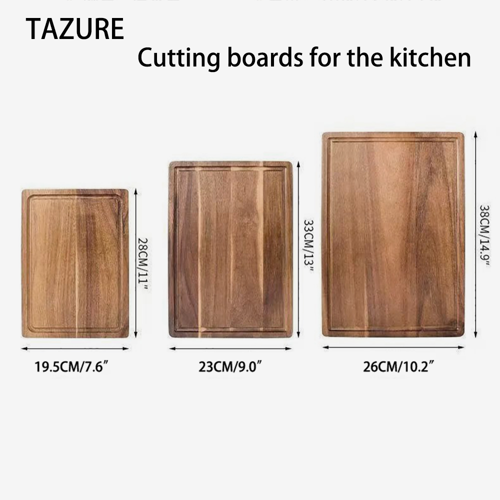 TAZURE 3-Piece Wood Cutting Board Set with Holder,Kitchen Chopping Boards with Juice Grooves,Ideal for Meat, Vegetables, Bread, and as a Charcuterie Platter