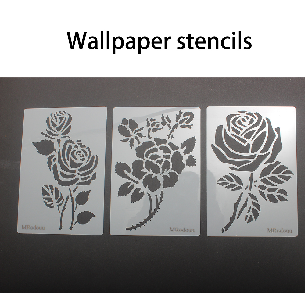 MRodouu 5 Pack Rose Stencils for Wall Painting, Reusable Floral Wallpaper Stencils for DIY Home Decor, Painting on Canvas, Wood, and Walls