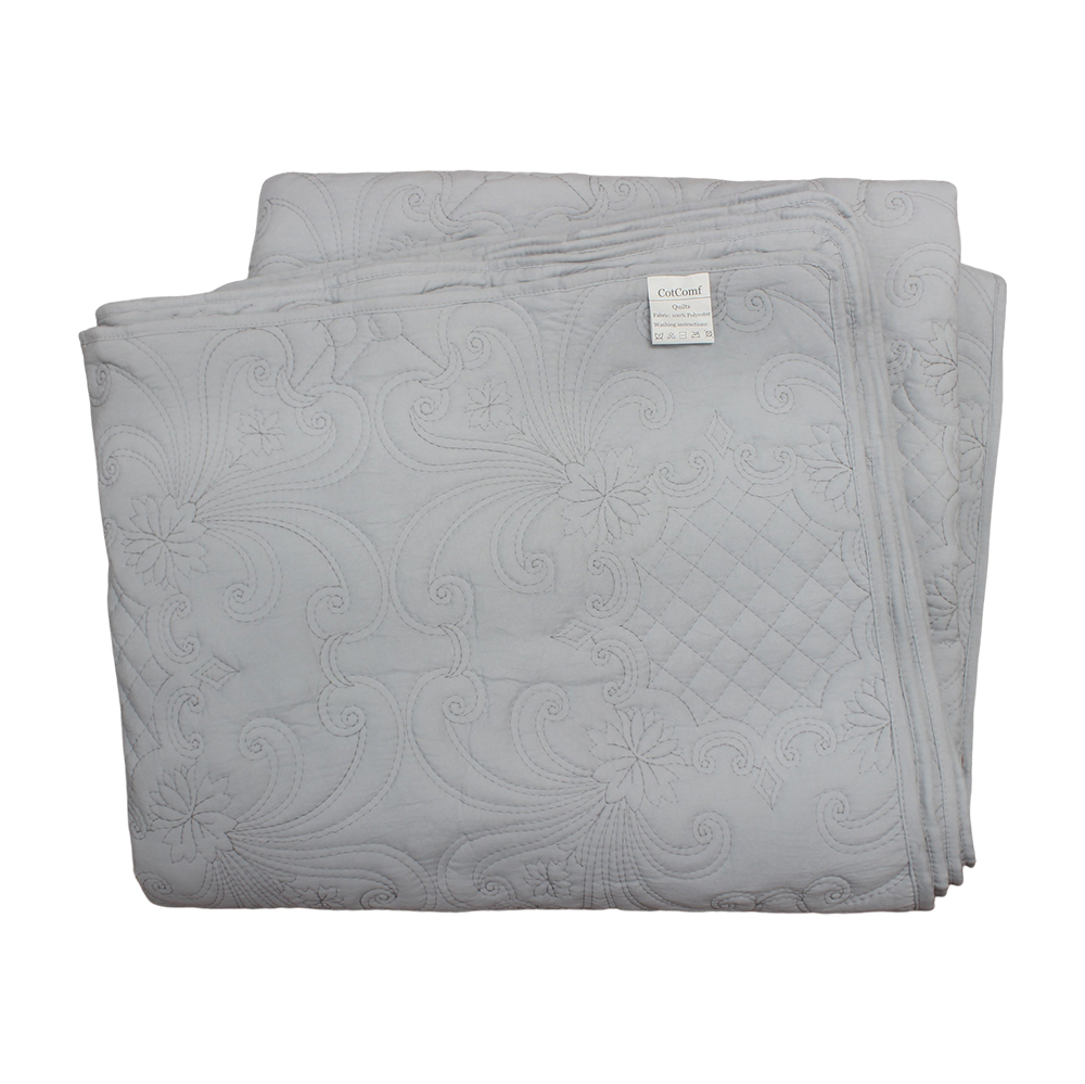 CotComf Elegant Embossed Floral Quilts Set (3 Piece),Lightweight Grey Quilts Coverlet with 2 Pillow Shams, All-Season Soft Bedding for Master or Guest Bedroom