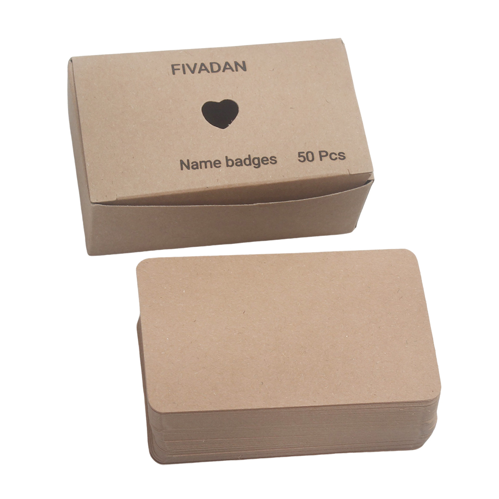 FIVADAN Name badges of paper 50 PCS Kraft Paper Name Badges – Perfect for Conferences, Parties, School & Events | DIY Blank Name Tag Stickers with Heart Cutout Storage Box