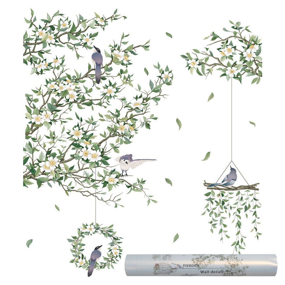 FIVADAN Wall decals Nature-Inspired Wall Stickers - Removable Floral & Bird Wall Decals for Nursery, Kids Room & Home Decoration