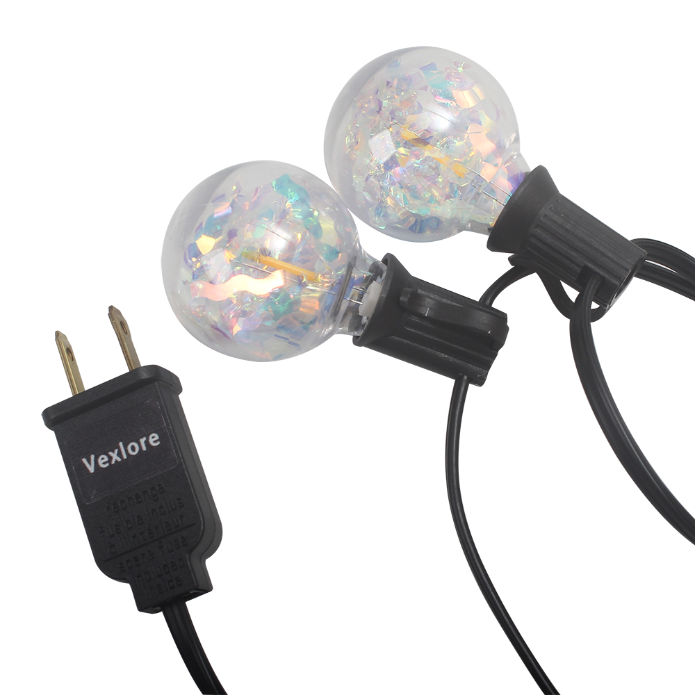 Vexlore Decorative G40 Lamps-25FT LED String Lights, Clear Glitter Globe Bulbs, Waterproof Soft Warm White Outdoor Lighting for Patio, Garden, Party, Christmas Decor
