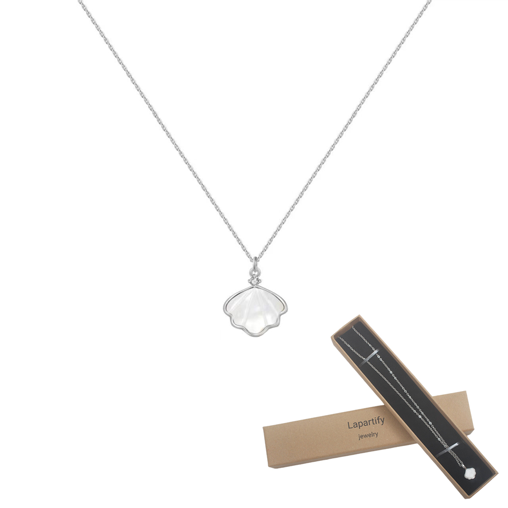Lapartify Ocean Inspired Seashell Necklace, White Gold Plated Delicate Pendant Jewelry for Her, Perfect for Vacation & Summer Gifts