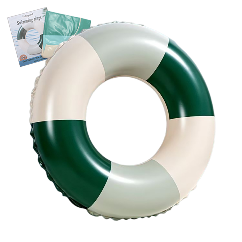 Tohoyard Inflatable Life Buoy Swimming Ring for Adults & Kids - Heavy Duty Pool Float for Beach, Lake, and Water Parks - Green & White Striped Design
