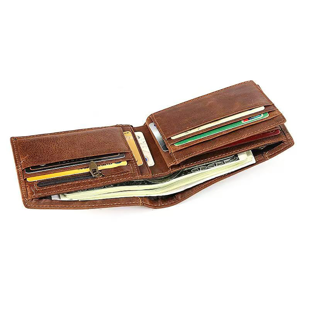 PETTOM Classic Brown Leather Wallets for Men - Compact Design Perfect for Travel & Business
