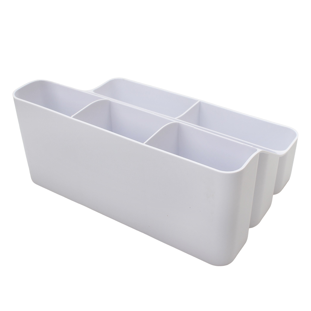 JOY.HONMA Desktop Stationery Organizer Box with 6 Compartments for Office School Supplies - White Plastic Desk Storage for Pens, Pencils, and Accessories.