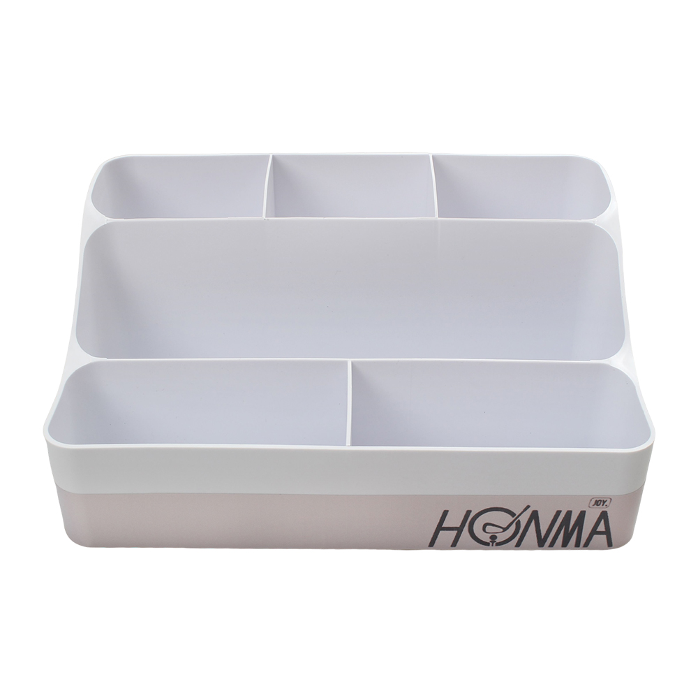 JOY.HONMA Desktop Stationery Organizer Box with 6 Compartments for Office School Supplies - White Plastic Desk Storage for Pens, Pencils, and Accessories.