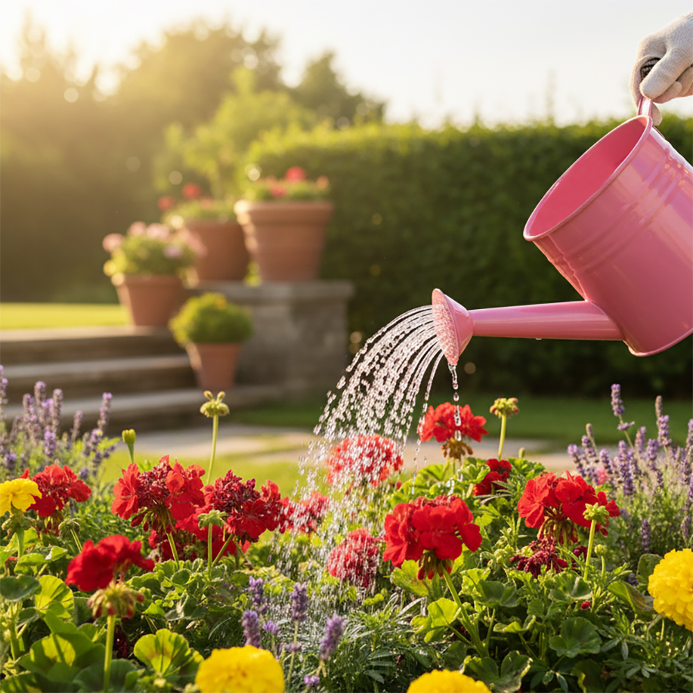 JOLLYSTYLE 1L Cute Pink Metal Watering Can with Handle - Perfect Sprinklers for Watering Flowers and Plants in Home, Patio & Balcony Gardens