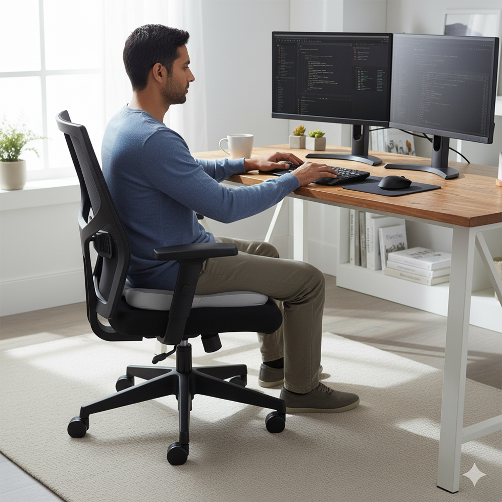 Cyqlity Ergonomic Seat Cushion for Chair, Tailbone Pain Relief & Sciatica Support, Breathable Memory Foam Chair Pad for Office, Car, and Travel, Gray - Non-Slip Design