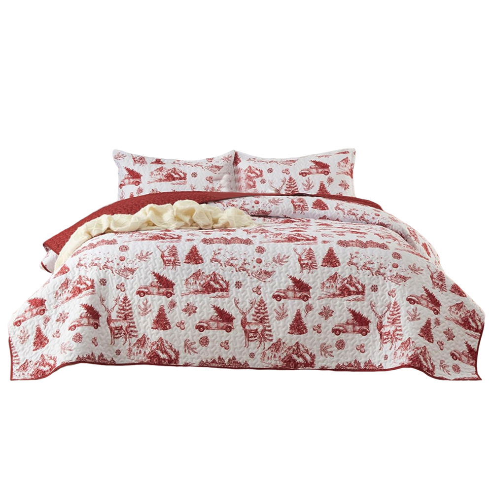 DreLunis Farmhouse Christmas Bed Quilt with Vintage Truck & Tree Pattern, Soft Lightweight Reversible Coverlet for Seasonal Comfort