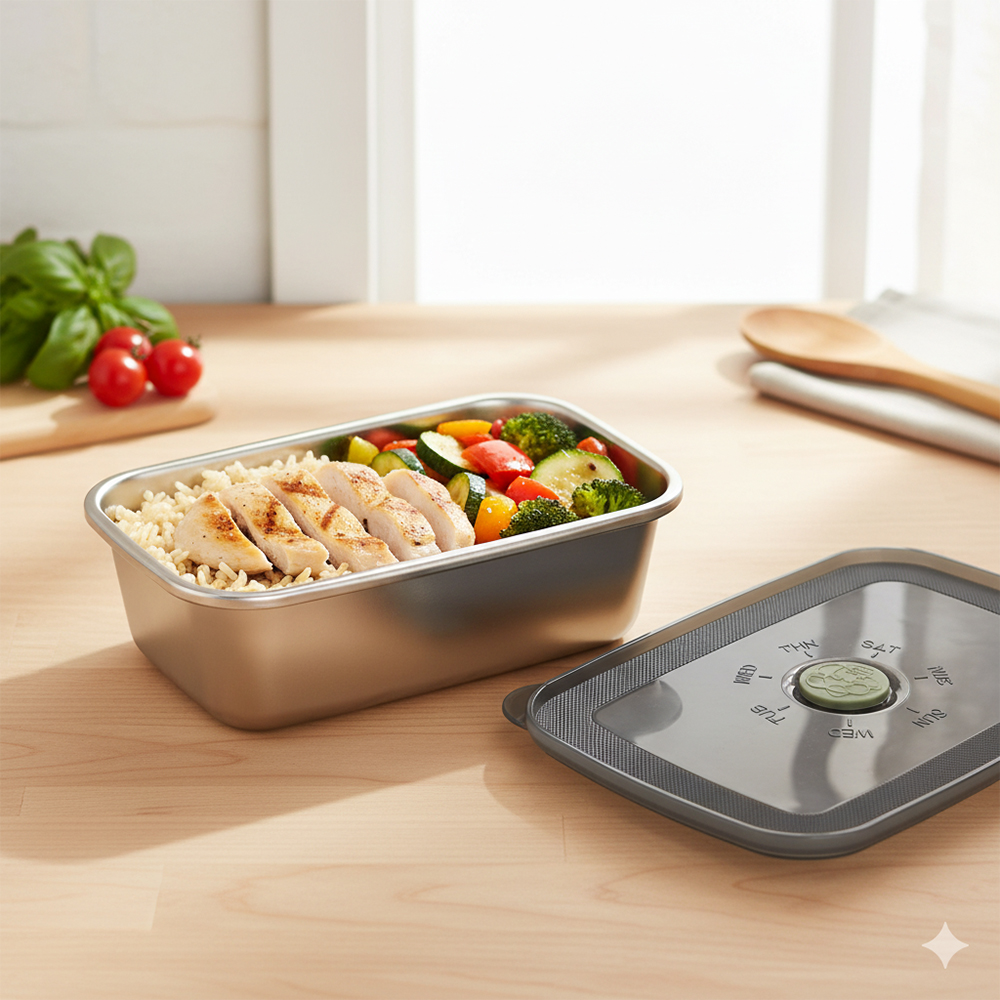 LUCKBINGPING Premium All-Purpose Portable Household Containers - 650ml Stainless Steel Food Storage with Airtight Lid & Day Tracker - Perfect for Kitchen, Camping & On-the-Go Meals