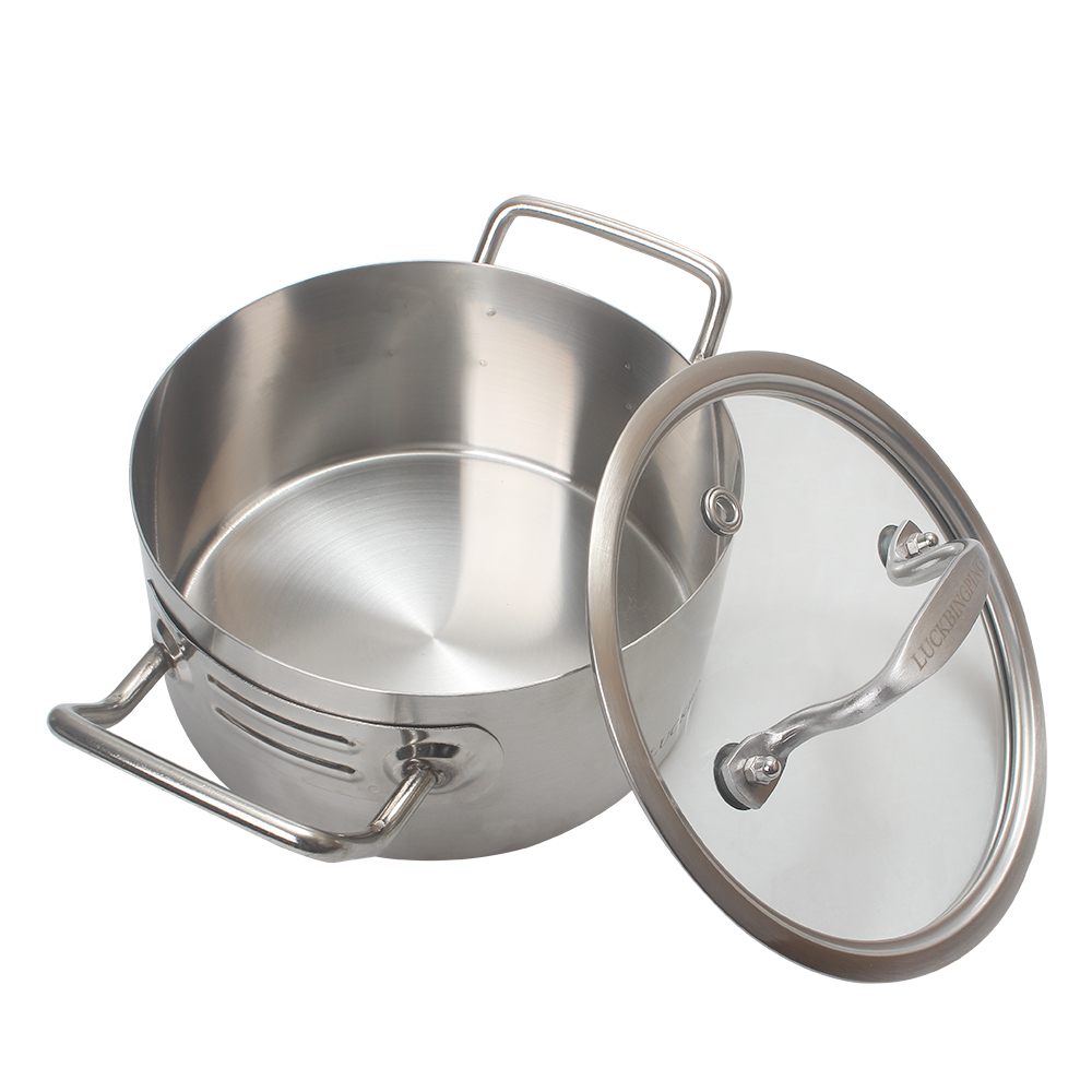 LUCKBINGPING Stainless Steel Stock Pot with Glass Lid – Versatile Cooking Pot for Soups, Stews & Pasta – Induction Compatible