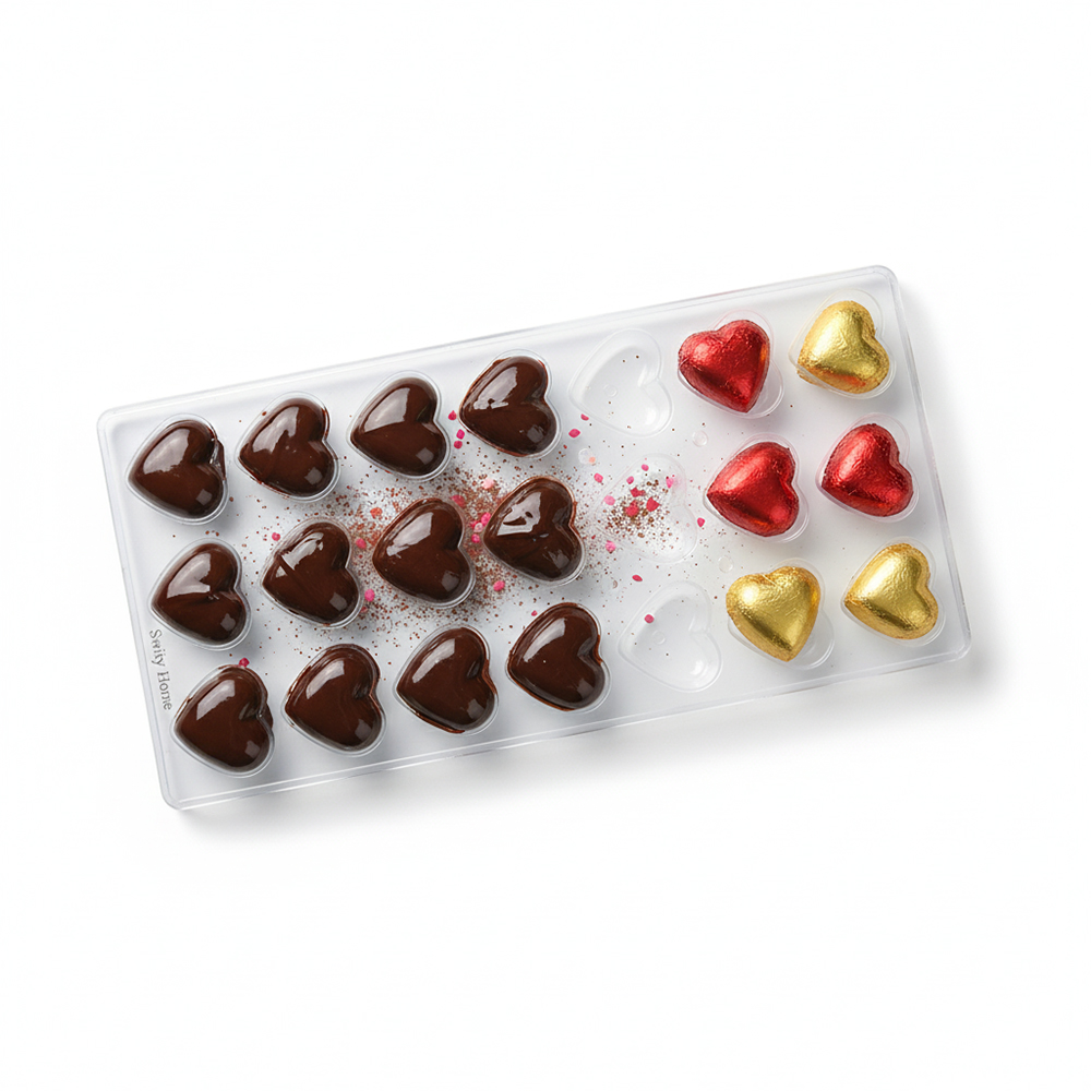 Swity Home Professional Hard Plastic Heart Mold Set of 2, Clear Cookery Molds for Making Bonbons, Truffles, Ice Cubes, and DIY Baking Decorations