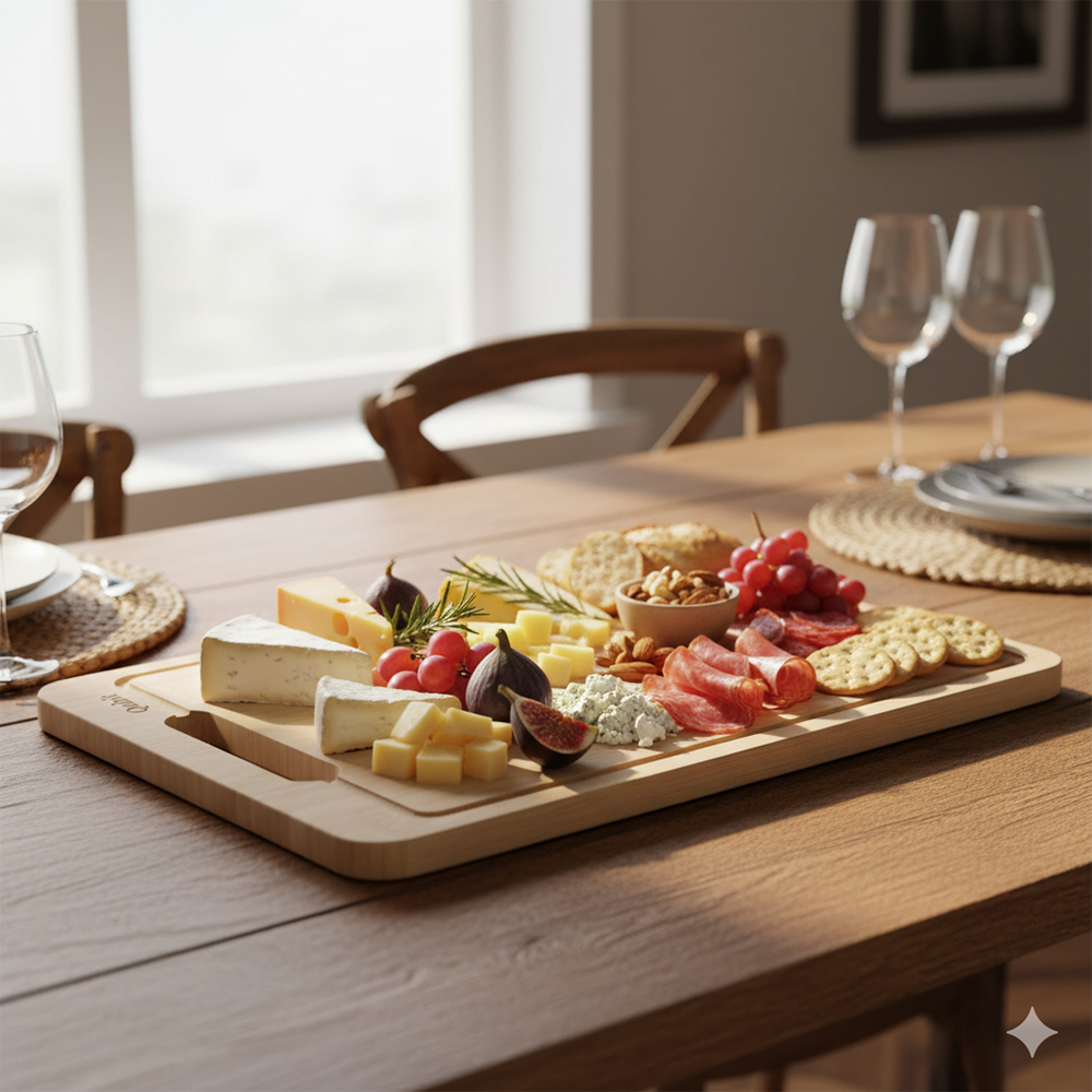 Qubit Durable Qubit Bamboo Cutting Boards for Kitchen, Reversible Non-Slip Design, Perfect for Everyday Cooking & Meal Preparation