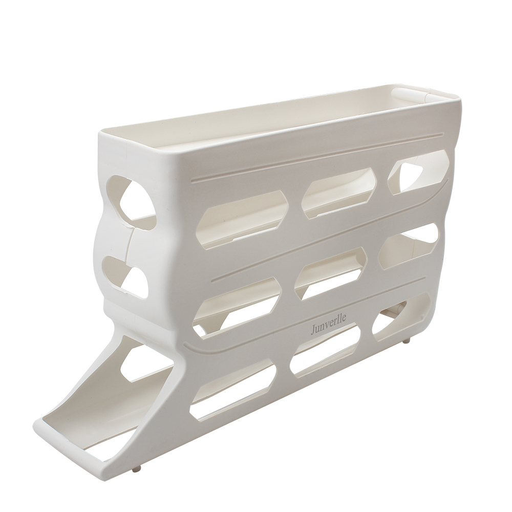 Junverllie Stackable Plastic Egg Dispenser for Refrigerator - Automatic Rolling Egg Storage Holder with Gravity Feed for Domestic Kitchen Use